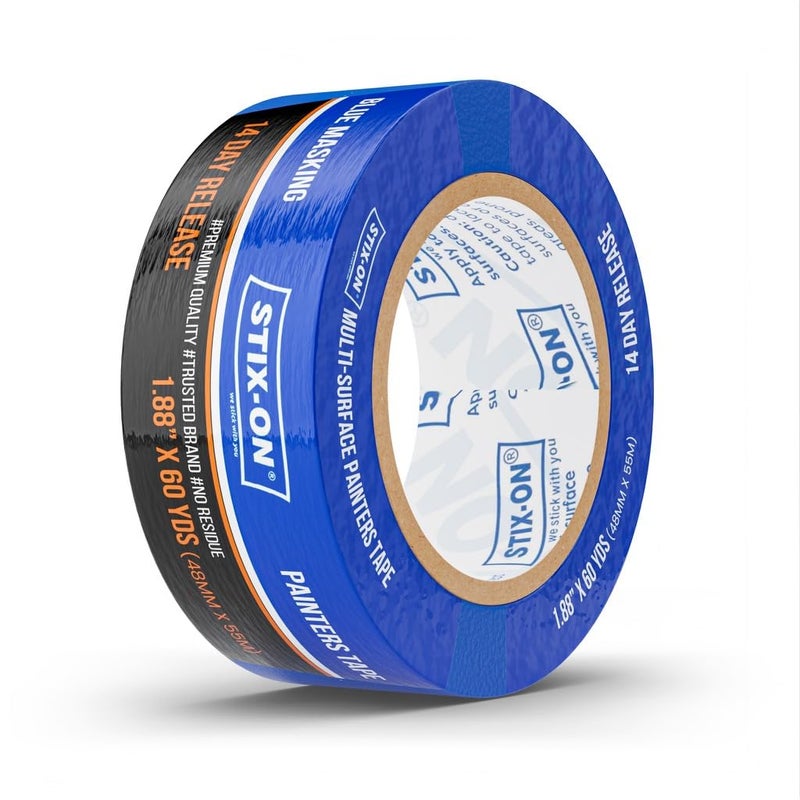 STIX-ON Painters Tape - 2 inch/ 1.88 inch x 60 yds Masking Tape Rolls - Paint Tap for Wall, Trim, Glass, Metal - Fine Line Tape for Precise Lines, Edges - Residue-Free Blue Painters Tape-Single Roll - Image 1